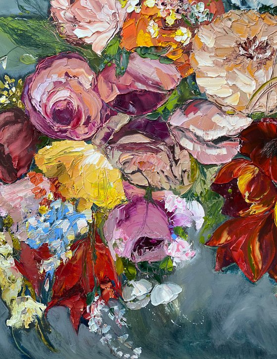 FLORAL PARADISE- original painting on canvas, floral painting, wall decor, bouquet