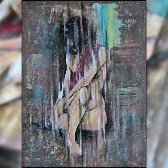 Naked Shining - Original Modern Portrait Art Painting on Canvas Ready To Hang