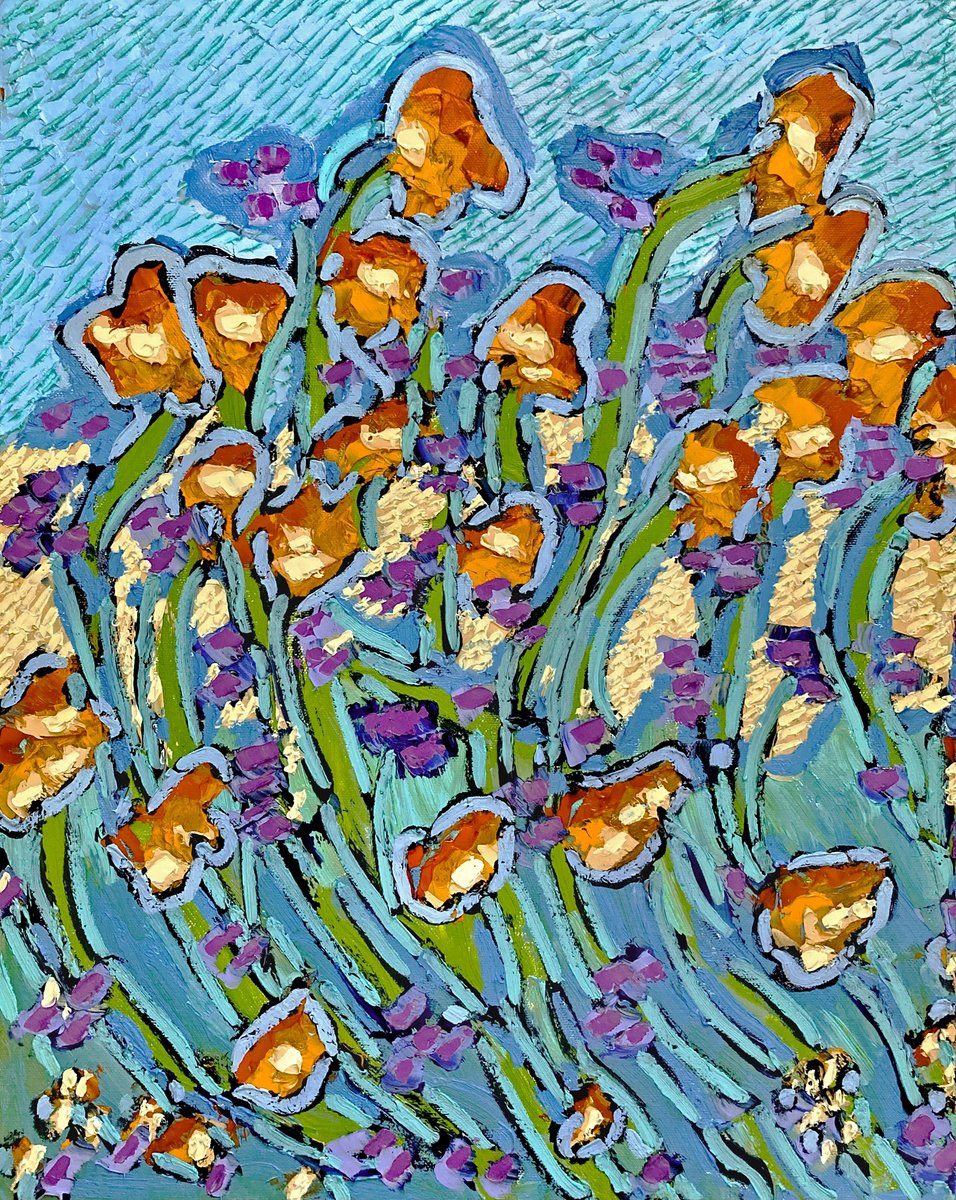 Expressive Botanical Oil Painting By Ann Parks Mccray, 16 X 20, Butterfly Garden, Original Artwork