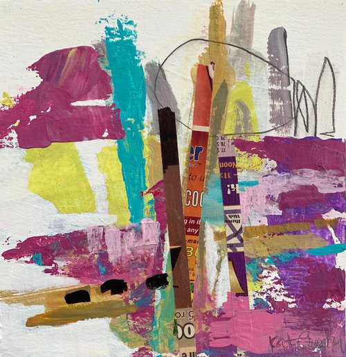 11 to Noon - Bright Colorful Bold Small Scale Abstract Expressionism by Kat Crosby