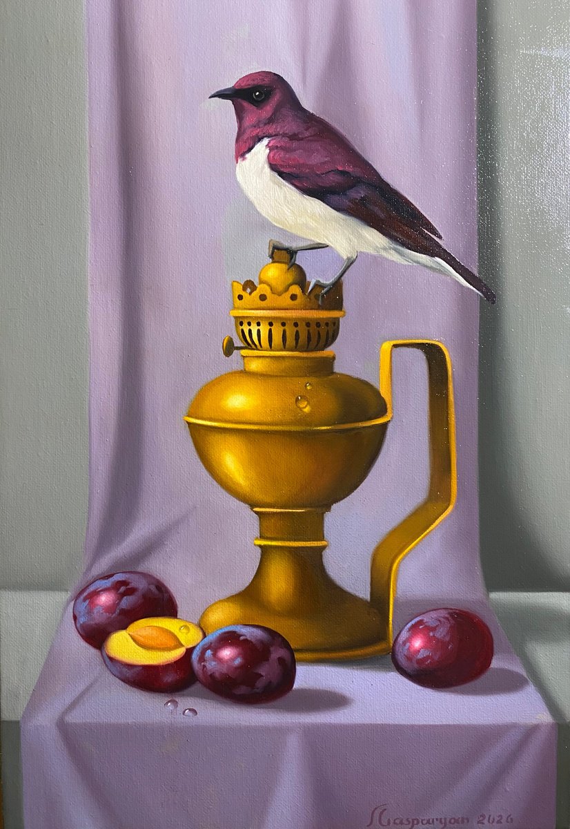 Photorealistic Oil Painting , Perched On Gold By Ara Gasparian, 9 X 14, Artwork For Sale On Artfinder