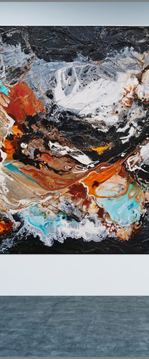 Peppered Rust 120cm x 120cm Black Teal Abstract Art by Franko