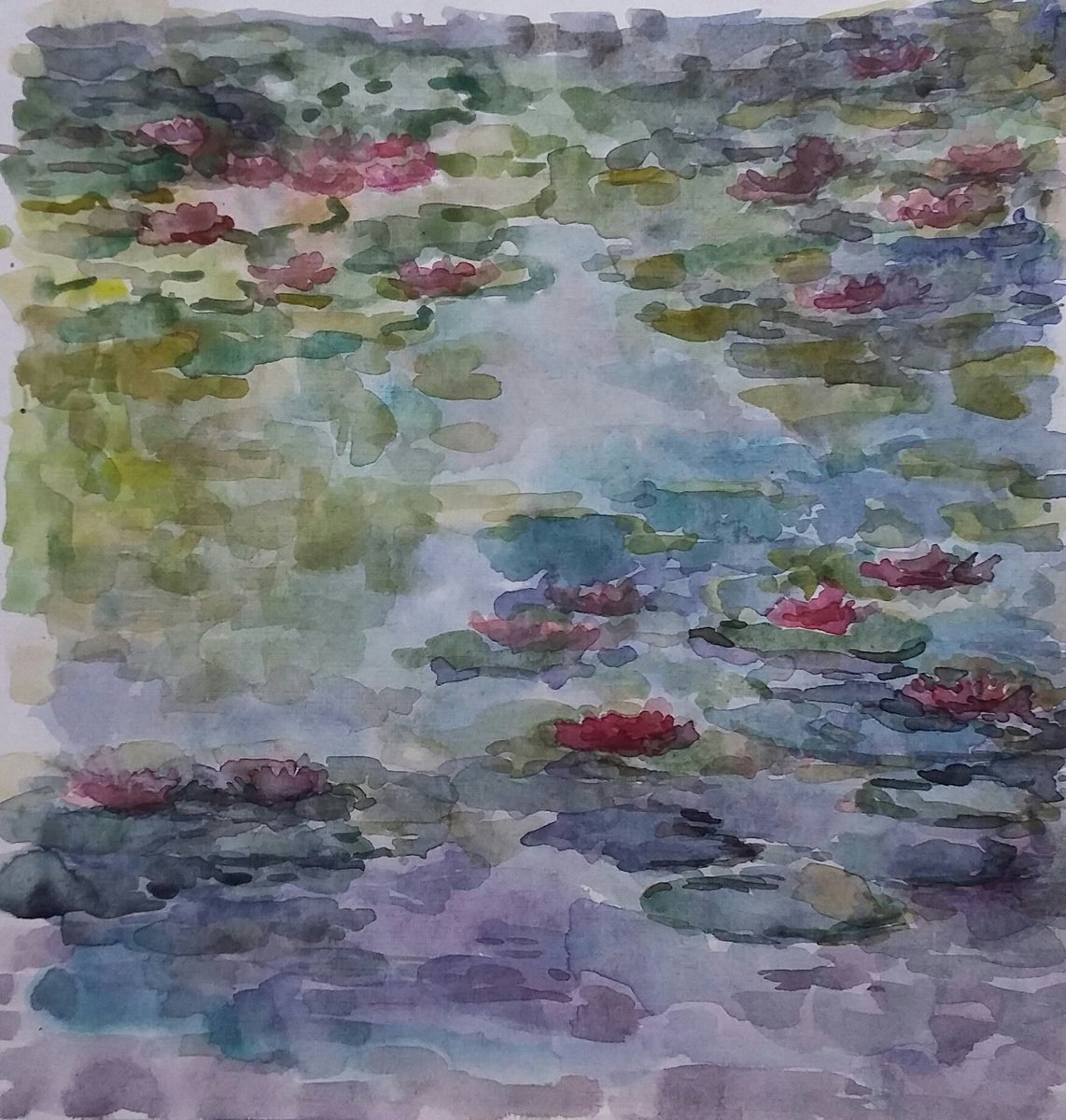 Water Lilies. Original watercolour painting. by Elena Klyan