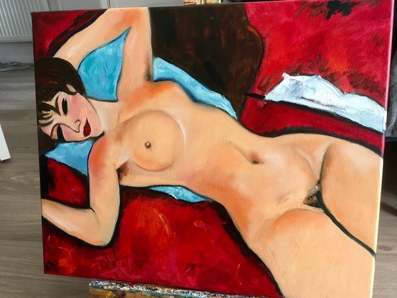 Red Nude Amedeo Modigliani inspired