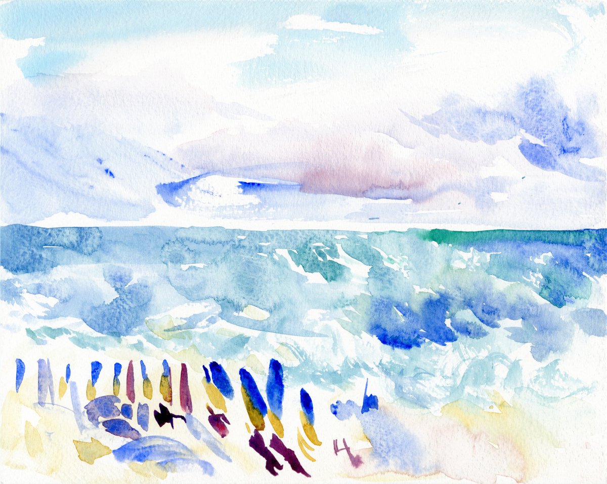 Seascape with umbrellas. Mediterranean Series #6 by Daria Galinski