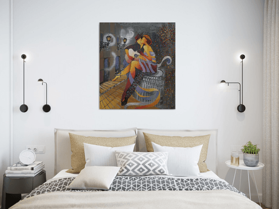 Romantic night (70x80cm, oil painting, modern art, ready to hang, music painting)