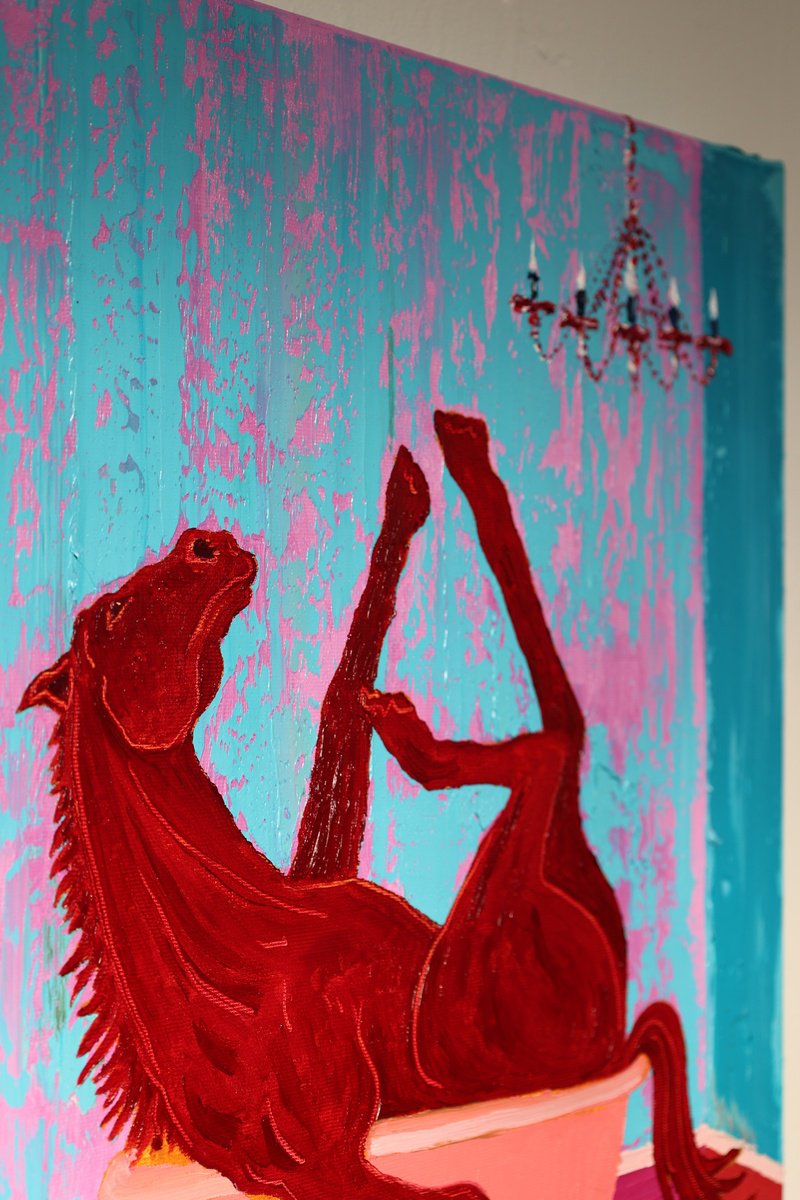Surrealistic Animal Oil Painting By Dominic Virtosu, 16 X 20, The Red Prince, Original Artwork