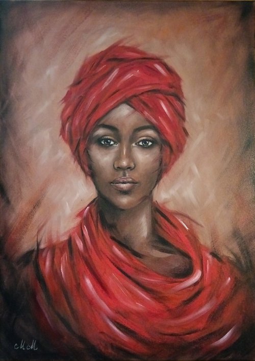 African Beauty II - original oil on canvas portrait painting by Mateja Marinko