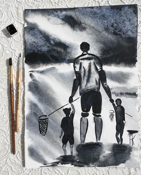 Father Kids Sea Holiday