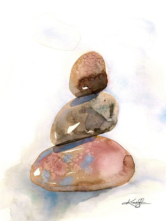 Meditation Stones 16 - Minimalist Water Media Painting by Kathy Morton Stanion