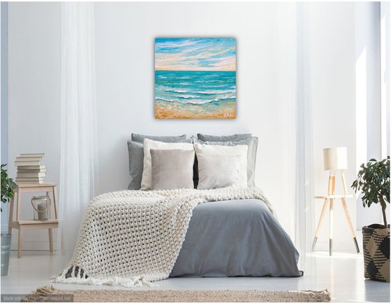 Serene Sunrise - Impressionist seascape painting, ocean sunrise palette knife art