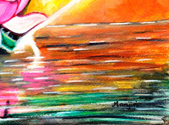 Lotus Sunrise a vibrant cheerful painting on sale