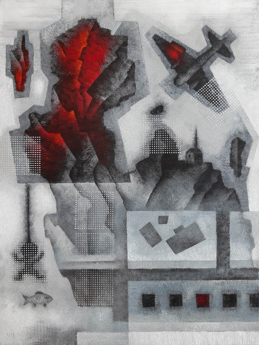 Geometric Abstract Oil Painting By Eugene Ivanov, 24 X 31, A Polar Route, Original Artwork