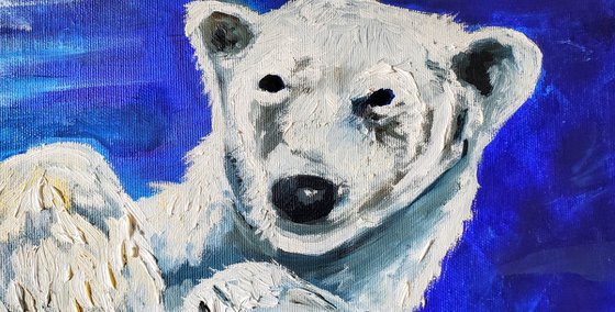 Polar bear 🐻‍❄️ , size 81 x 61 cm ( 32 x 24 inches)cute animal, turquoise, deep blue, ultramarine