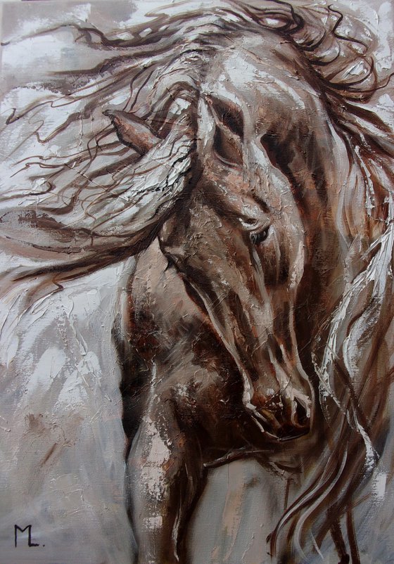 " HORSE I " -   original oil painting on canvas, gift,  PALETTE KNIFE