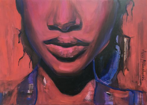 FLOW - Black woman oil portrait painting by Anna Miklashevich