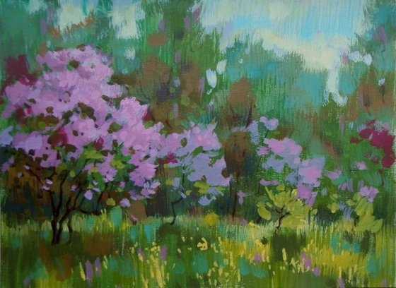Lilac Garden, original painting 26x36 cm