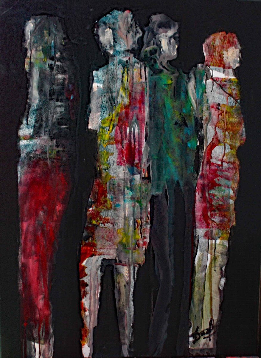 Portrait Acrylic Painting By Jacques Donneaud, 29 X 36, Nocturne, Original Artwork