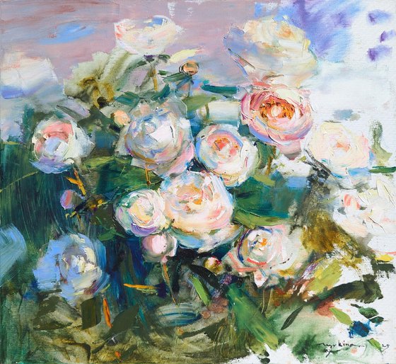 Morning garden. Peonies