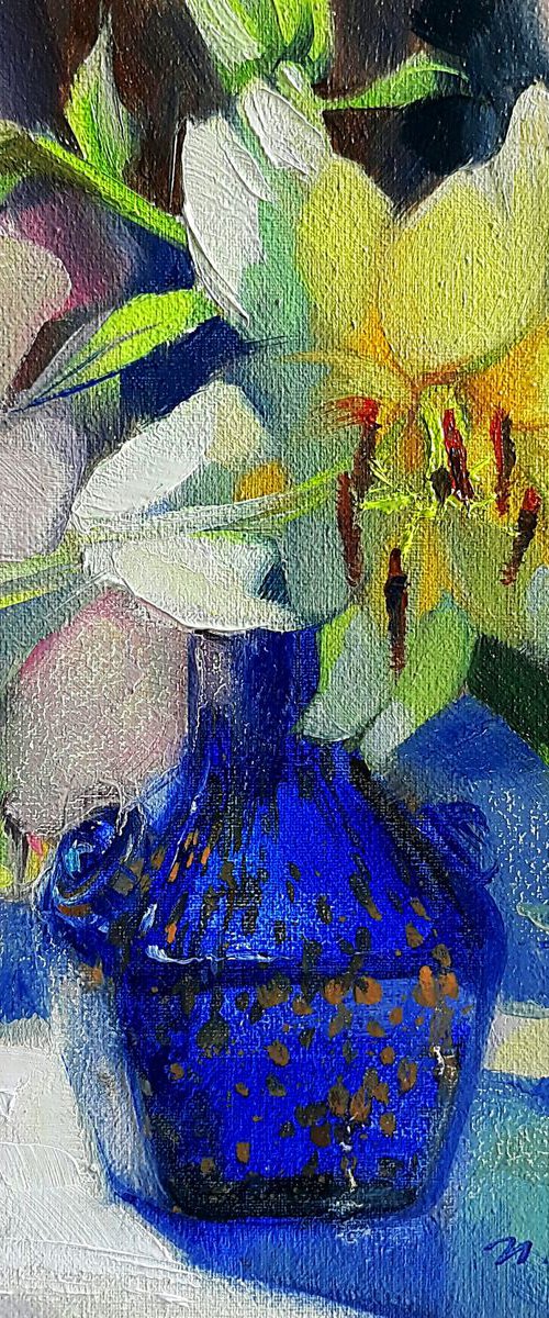 Lily in a blue vase by Nataly Derevyanko