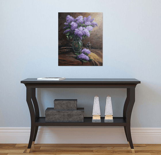 Lilacs in a vase. 50x60 cm. Original painting. For a gift.