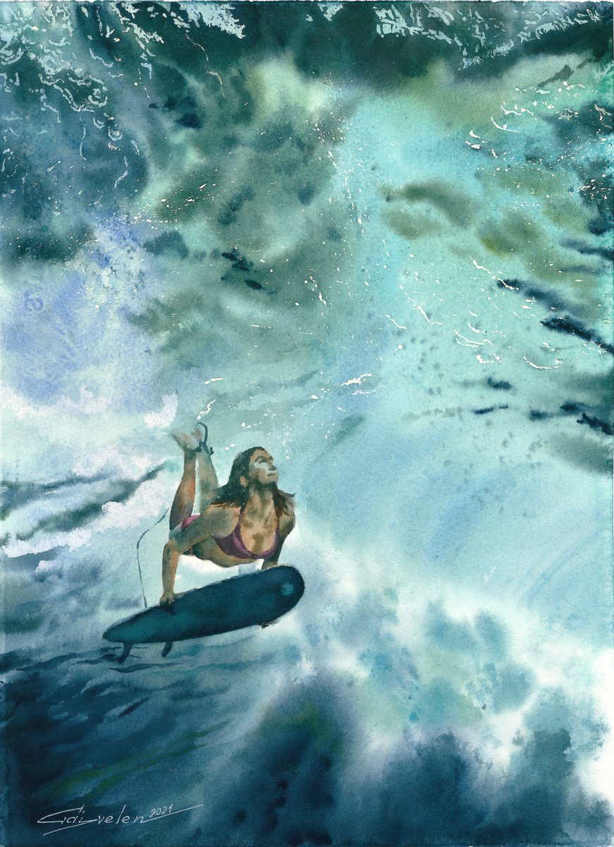 Surfing girl by Elena Gaivoronskaia