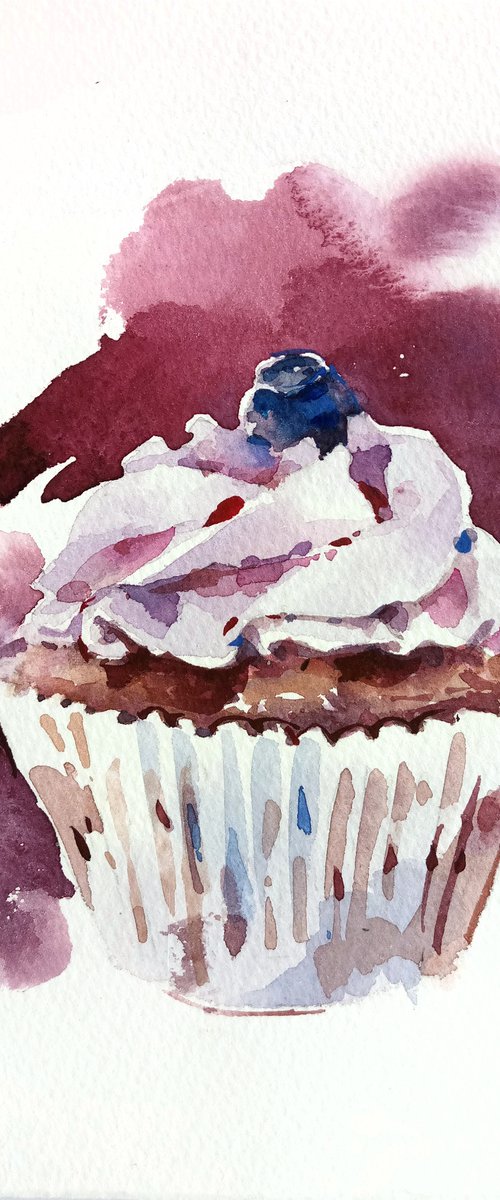 "Cake" original watercolor food illustration by Ksenia Selianko