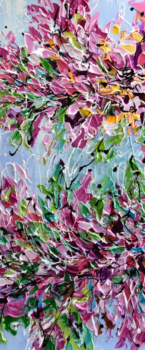 Cherry Blossom - Abstract Floral Painting on Canvas, Heavy Textured Palette Knife Art by Olga Tkachyk