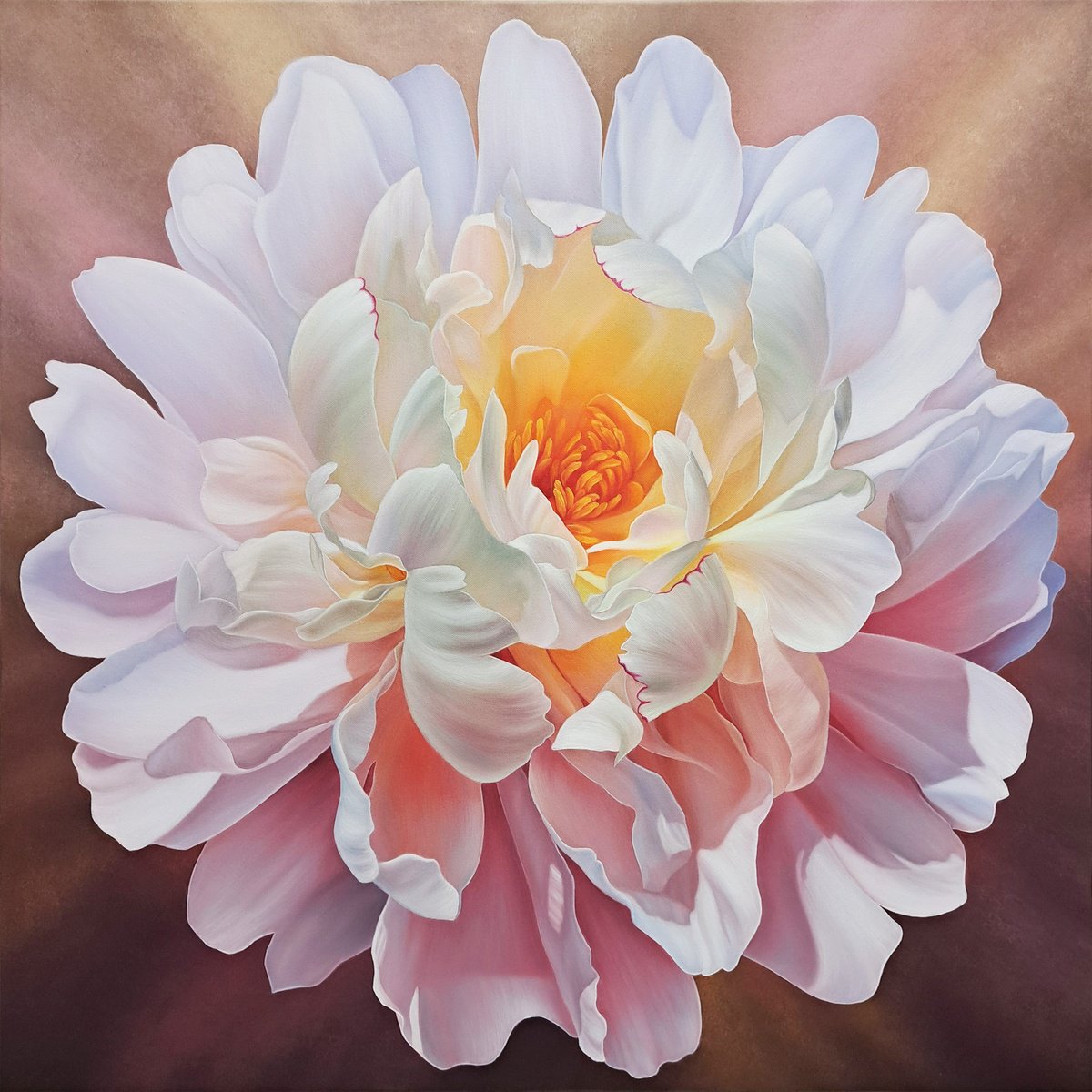 Photorealistic Botanical Oil Painting By Anna Steshenko, 33 X 33, Marvelous Peony, Original Artwork