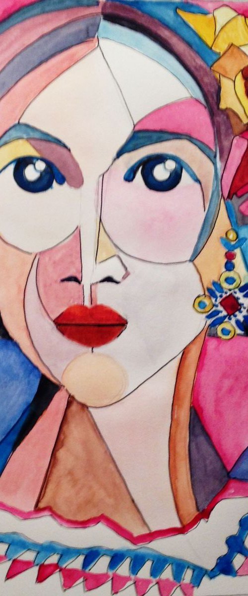 Lady- Watercolor on paper - 19 x 26 cm (7'x10') by Carlo Toma
