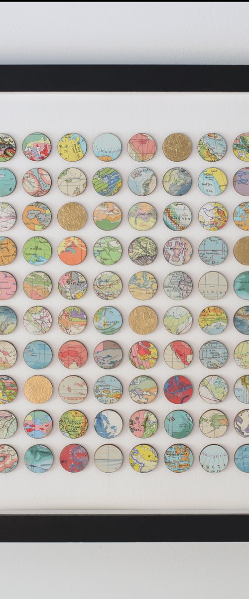 Map dots with gold leaf by Amelia Coward