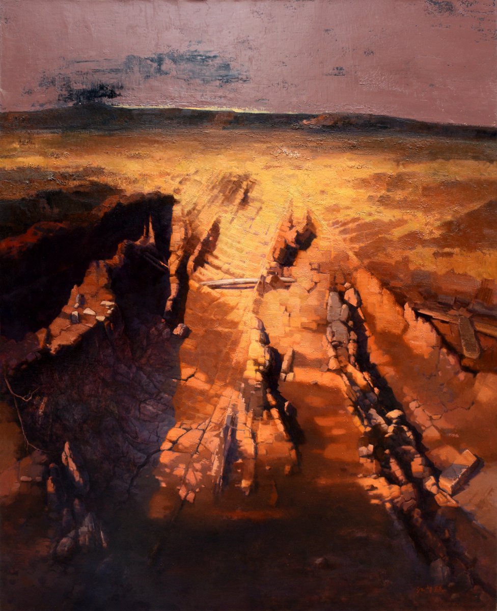 Expressive Landscape Oil Painting By Jianzhe Chon, 51 X 63, Muddy Road To Faraway, Original Artwork