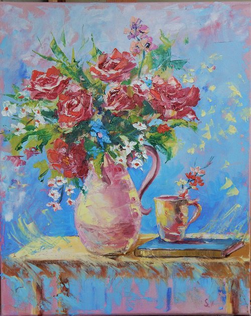 Roses, flowers in a vase. by Vita Schagen