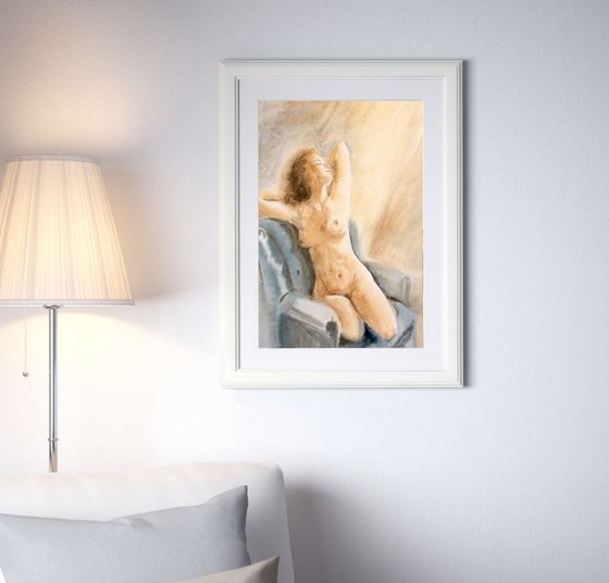 Nude Art Painting -  sitting female nude