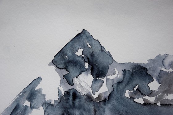 Mountain Painting, Misty Landscape Original Watercolor Painting, Cozy Home Decor