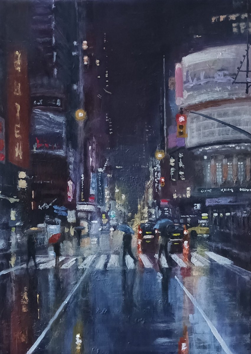 Impressionistic Cityscapes Acrylic Painting By Alan Harris, 12 X 16, New York Night, Original Artwork