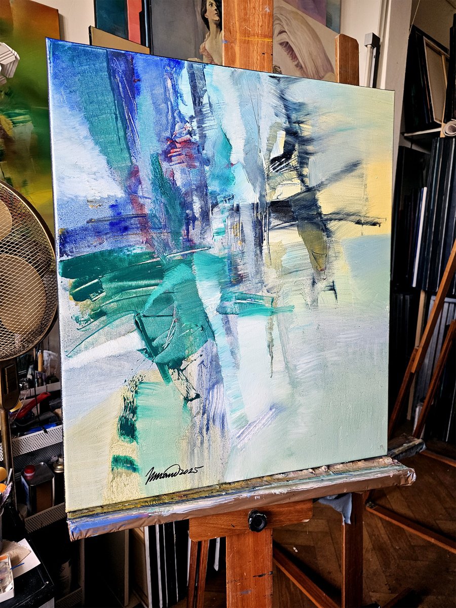 Abstract Oil Painting By Taidakov Nikolai, 24 X 28", Spring Shower, Original Artwork