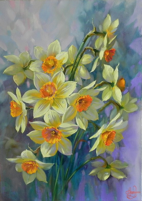 "Narcissus" Original painting Oil on canvas Home decor
