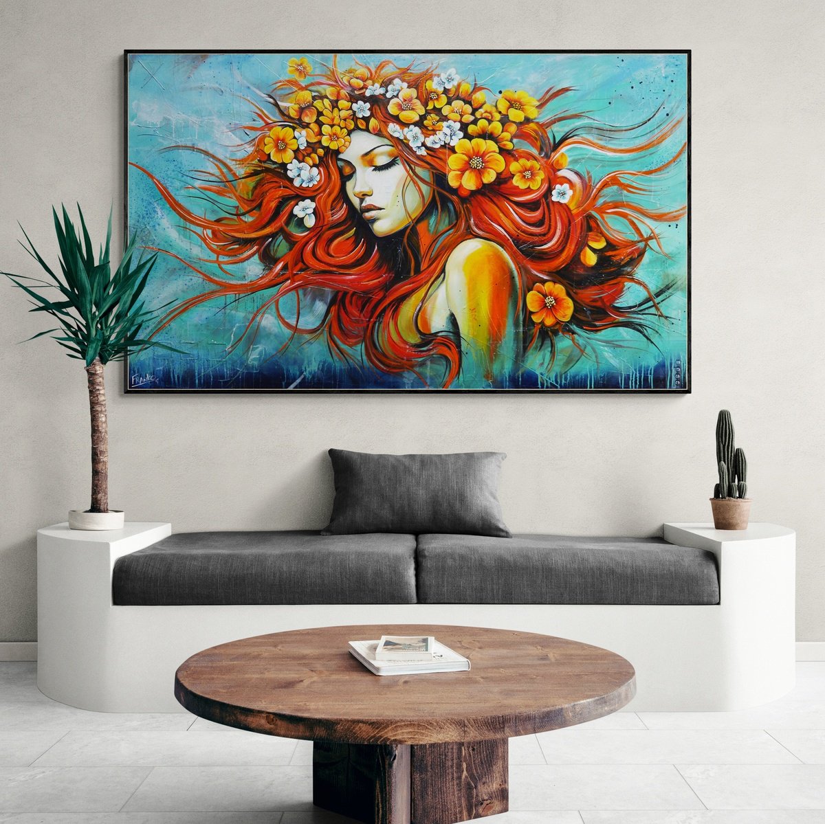 Abstract Portrait Acrylic Painting By Franko, 80 X 48, Calista, Original Artwork