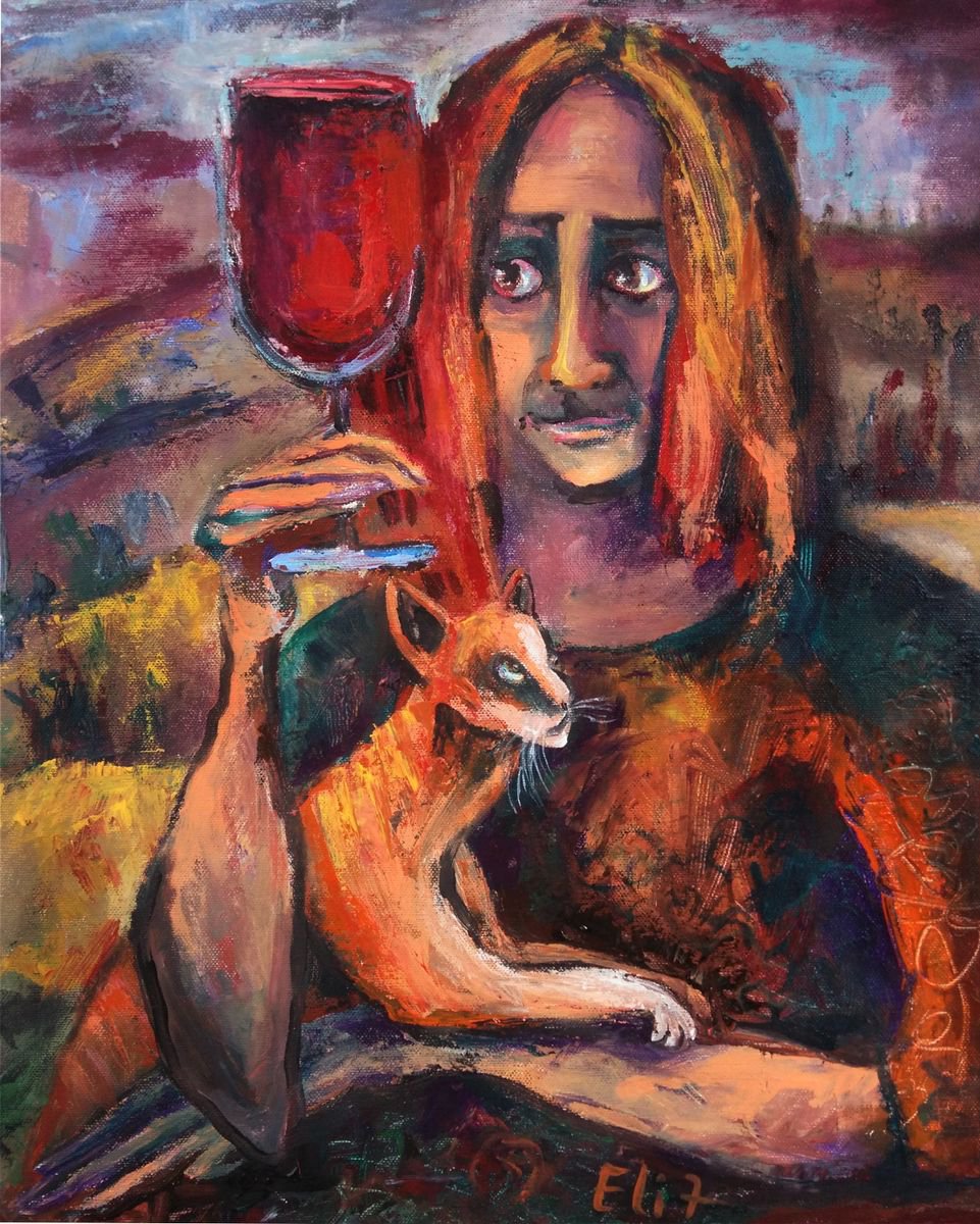 Expressive Portrait Acrylic Painting By Elisheva Nesis, 16 X 20, Two Loves, Original Artwork