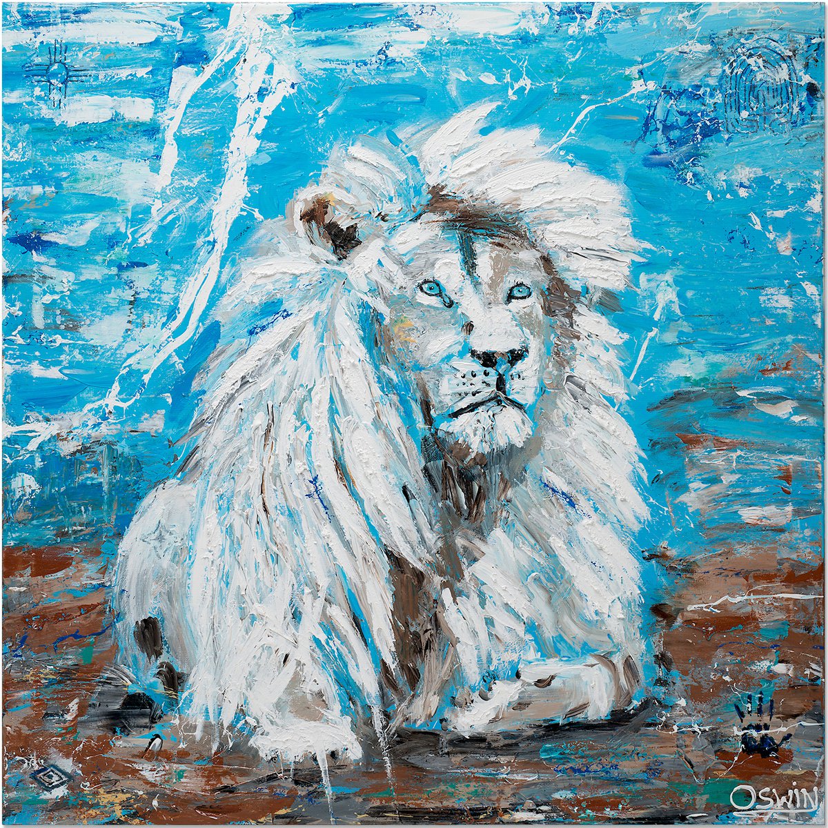 WHITE LION - King of Kings painting- 100 x 100 cm| 39.4 x 39.4 Series Hidden Treasures b... by Oswin Gesselli