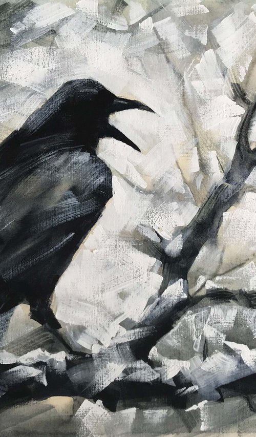 The voice of a raven. original painting, handmade work, one of a kind. by Galina Poloz