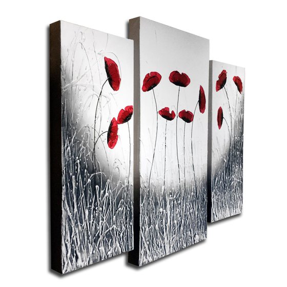 Black White Poppies Triptych