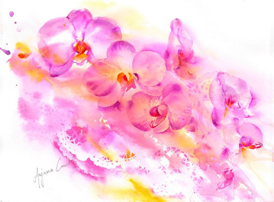 Orchid watercolour painting, Vibrant floral wall art, Orchid painting, Orchid wall art, Floral painting