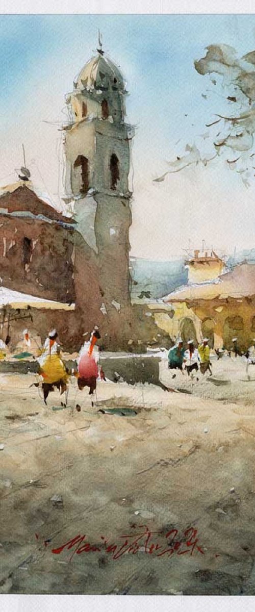 Sirolo, Italy, urban watercolor. by Marin Victor
