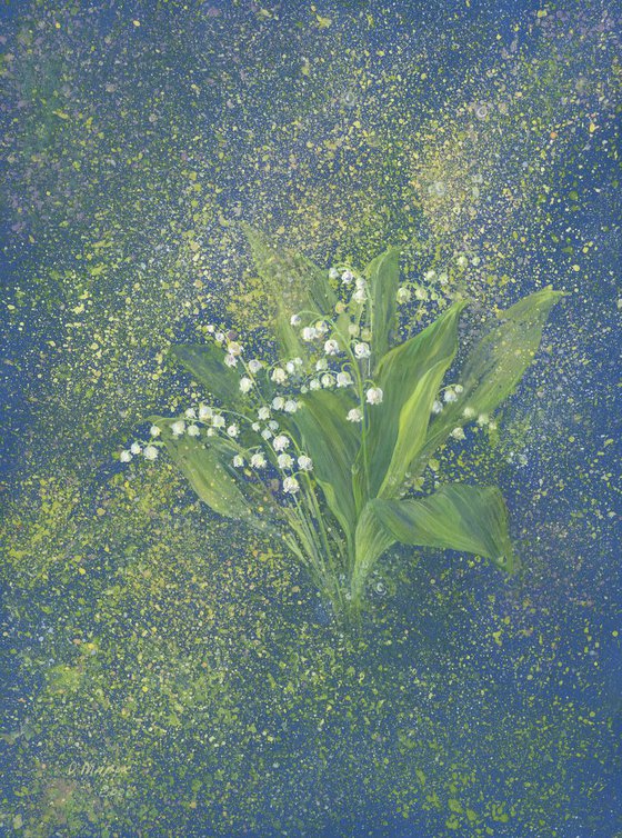 The birth of lily of the valley / Spring flowers Floral painting