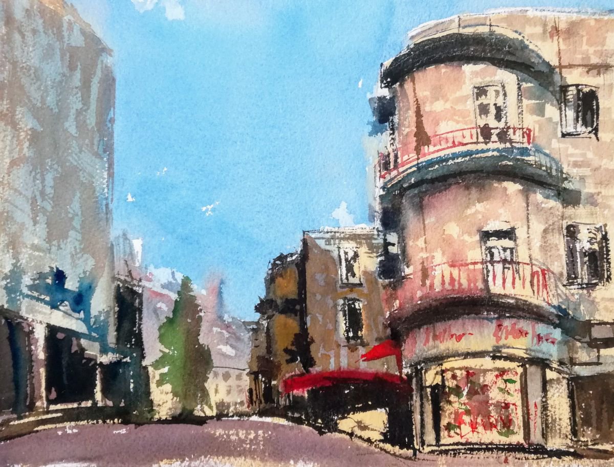 Impressionistic Cityscapes Watercolour By Leonid Kirnus, 13 X 10", The Old City, Original Artwork