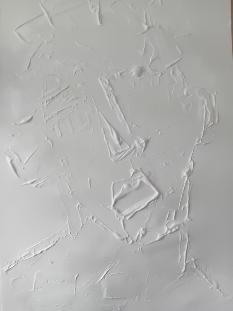 Abstract Portrait Acrylic Painting By Dimitris Pavlopoulos, 12 X 17, White #1, Original Artwork