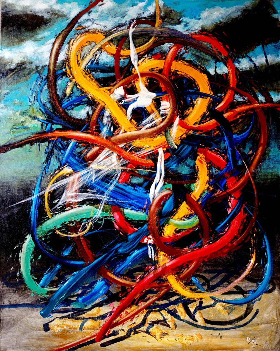 Surrealistic Landscape Oil Painting By Serhiy Roy, 31 X 39", Touching The Sky., Original Artwork