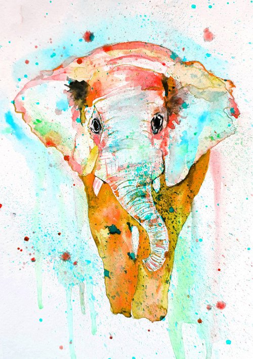 Elephant, watercolor by Luba Ostroushko